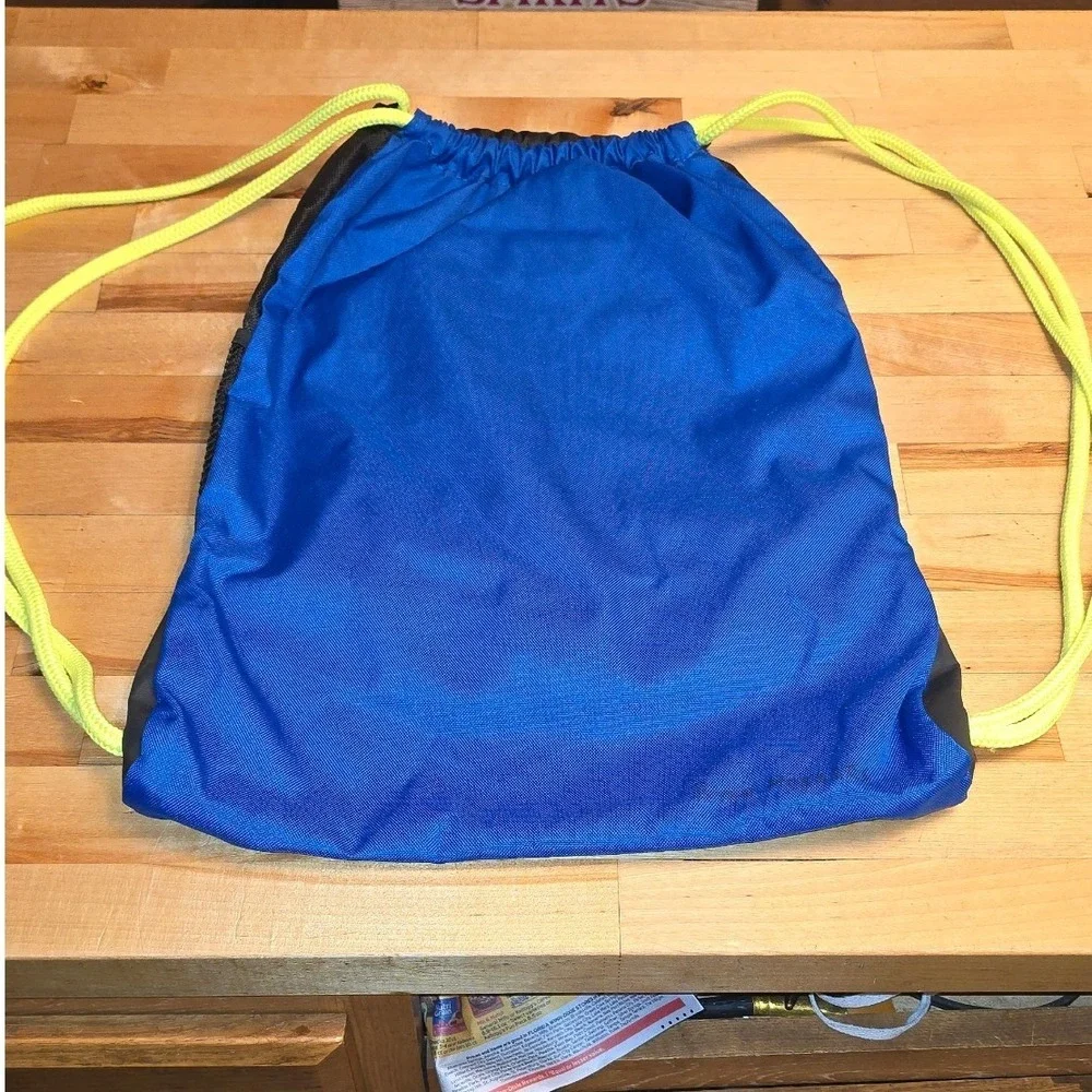 Adidas Drawstring Gym Bag Blue Black Neon Yellow Cinch Sack 104148-K